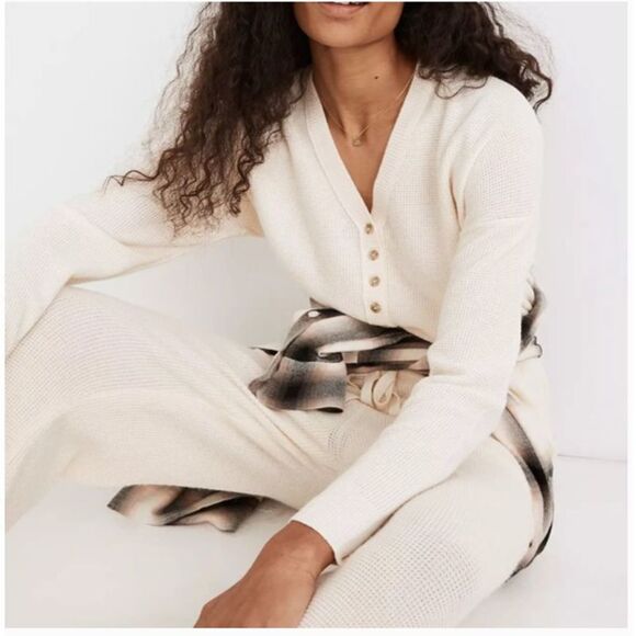 Madewell Asherton Waffle Henley Wool Blend Oversized Sweater Antique Cream XS - Picture 1 of 10